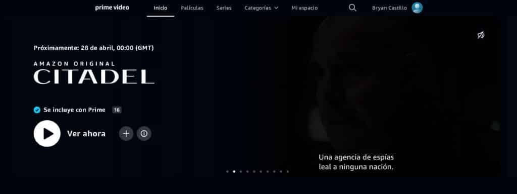 Ejemplo del principio de puertas de entrada de la plataforma Prime Video