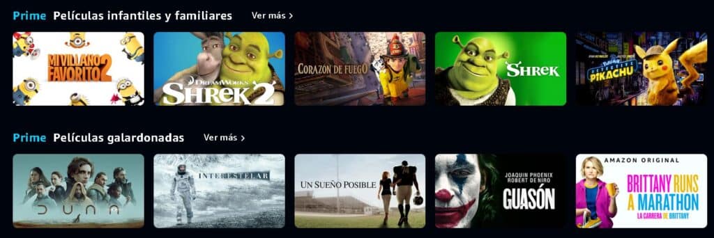 Ejemplo del principio de Navegación enfocada de la plataforma Prime Video